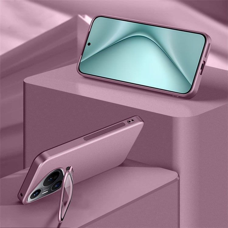 For Huawei Pura 70 Magnetic Case Metal Lens Frame Kickstand TPU+PC Anti-drop Phone Cover - Purple