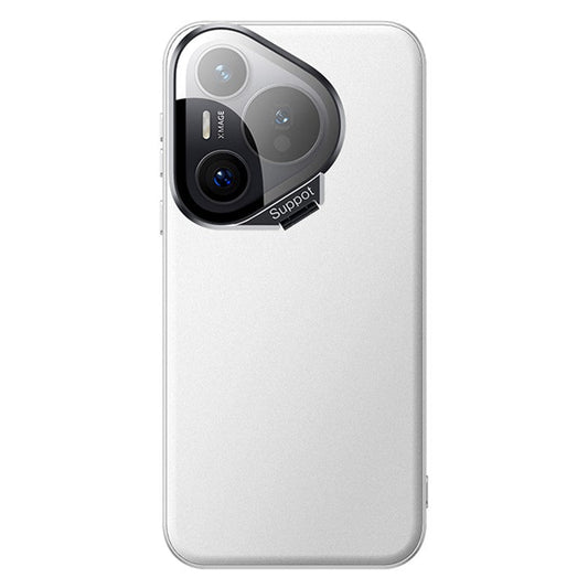 For Huawei Pura 70 Magnetic Case Metal Lens Frame Kickstand TPU+PC Anti-drop Phone Cover - White