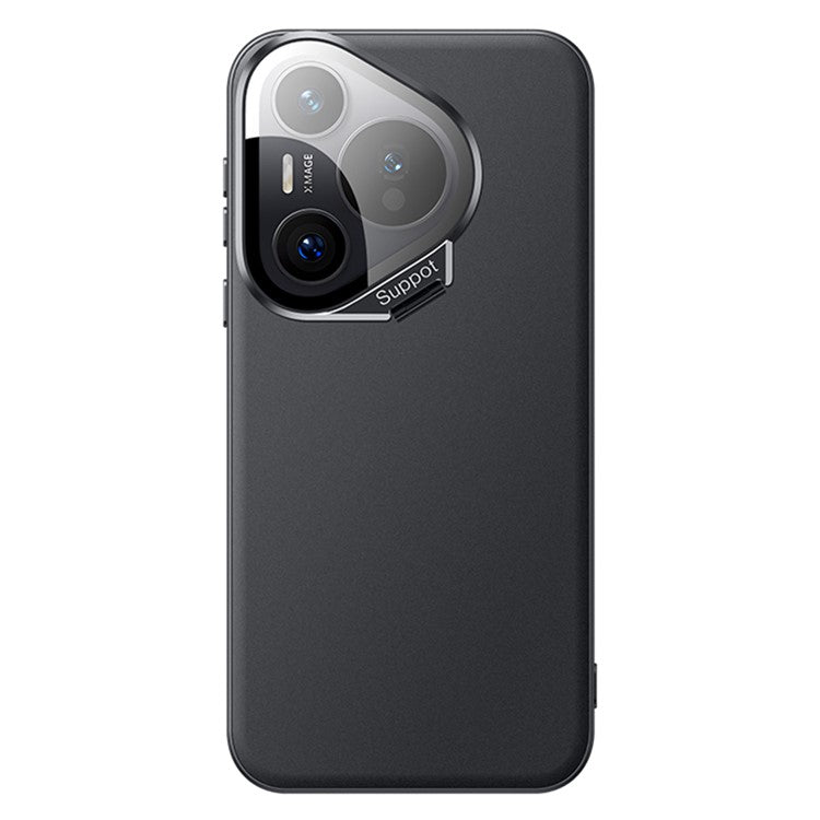 For Huawei Pura 70 Magnetic Case Metal Lens Frame Kickstand TPU+PC Anti-drop Phone Cover - Black