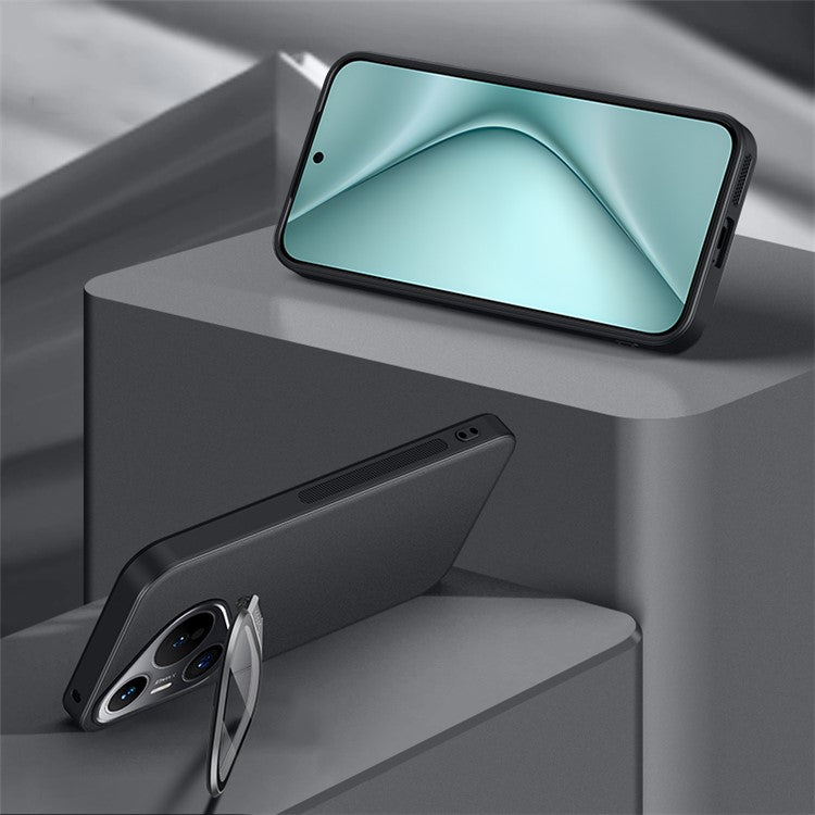 For Huawei Pura 70 Magnetic Case Metal Lens Frame Kickstand TPU+PC Anti-drop Phone Cover - Black