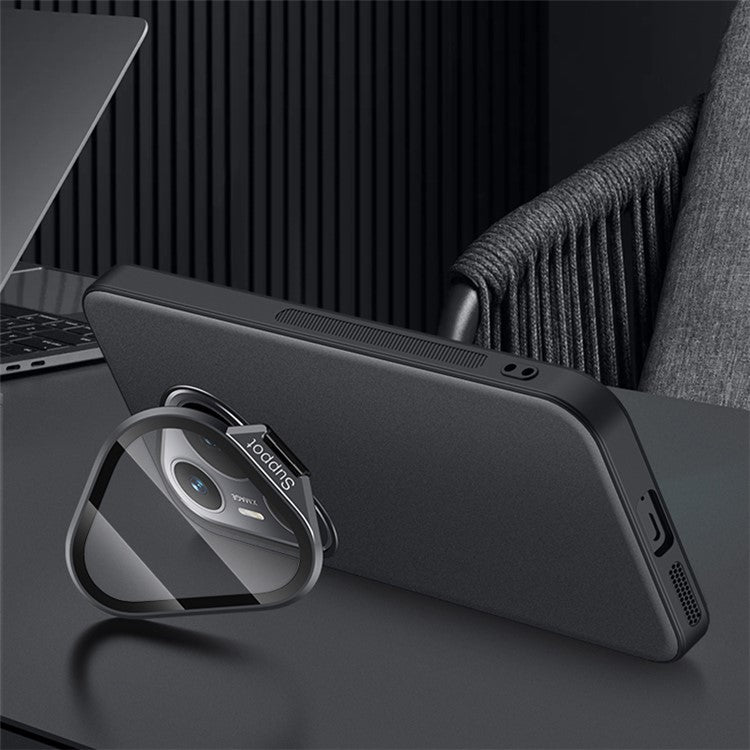 For Huawei Pura 70 Magnetic Case Metal Lens Frame Kickstand TPU+PC Anti-drop Phone Cover - Black