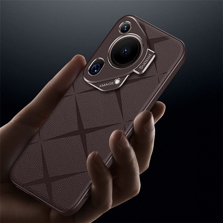 For Huawei Pura 70 Ultra Case with Lens Frame Kickstand PU Leather+TPU+PC Magnetic Phone Cover - Black