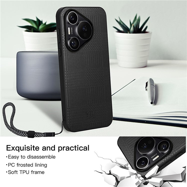 VILI TH Series for Huawei Pura 70 Case Leather Coated TPU + PC Anti-Slip Texture Phone Cover - Black