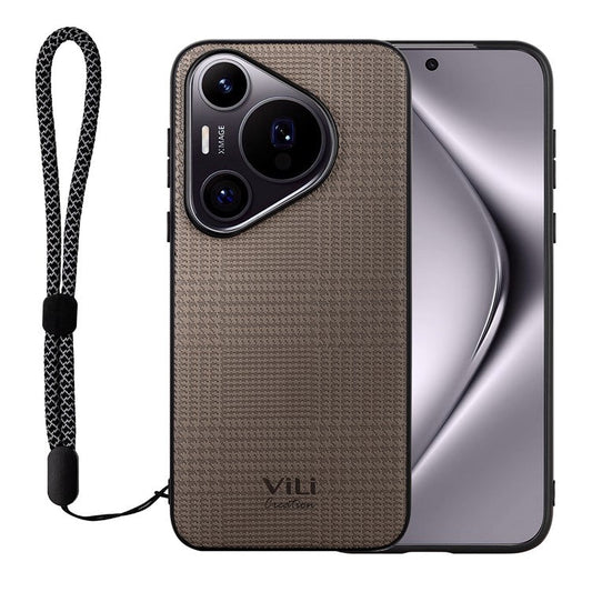 VILI TH Series for Huawei Pura 70 Case Leather Coated TPU + PC Anti-Slip Texture Phone Cover - Grey