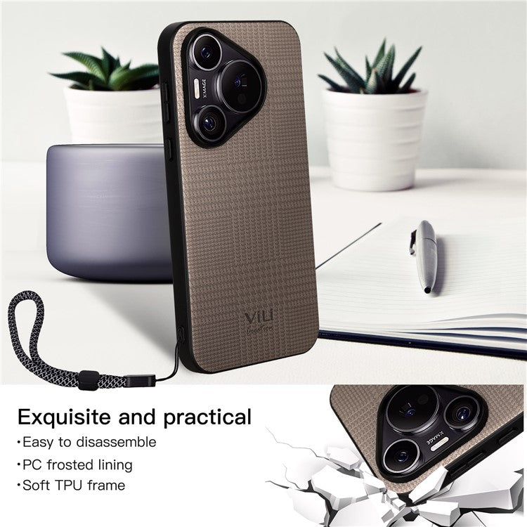 VILI TH Series for Huawei Pura 70 Case Leather Coated TPU + PC Anti-Slip Texture Phone Cover - Grey