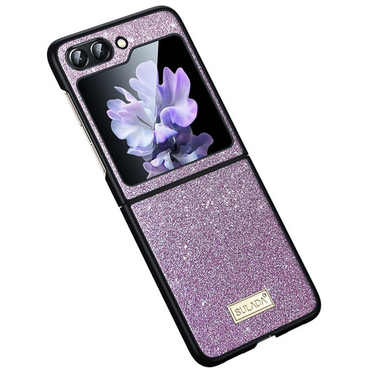 SULADA For Samsung Galaxy Z Flip7 FE 5G / Z Flip6 5G Case Glitter Sequins Leather Coated PC + TPU Cover - Purple
