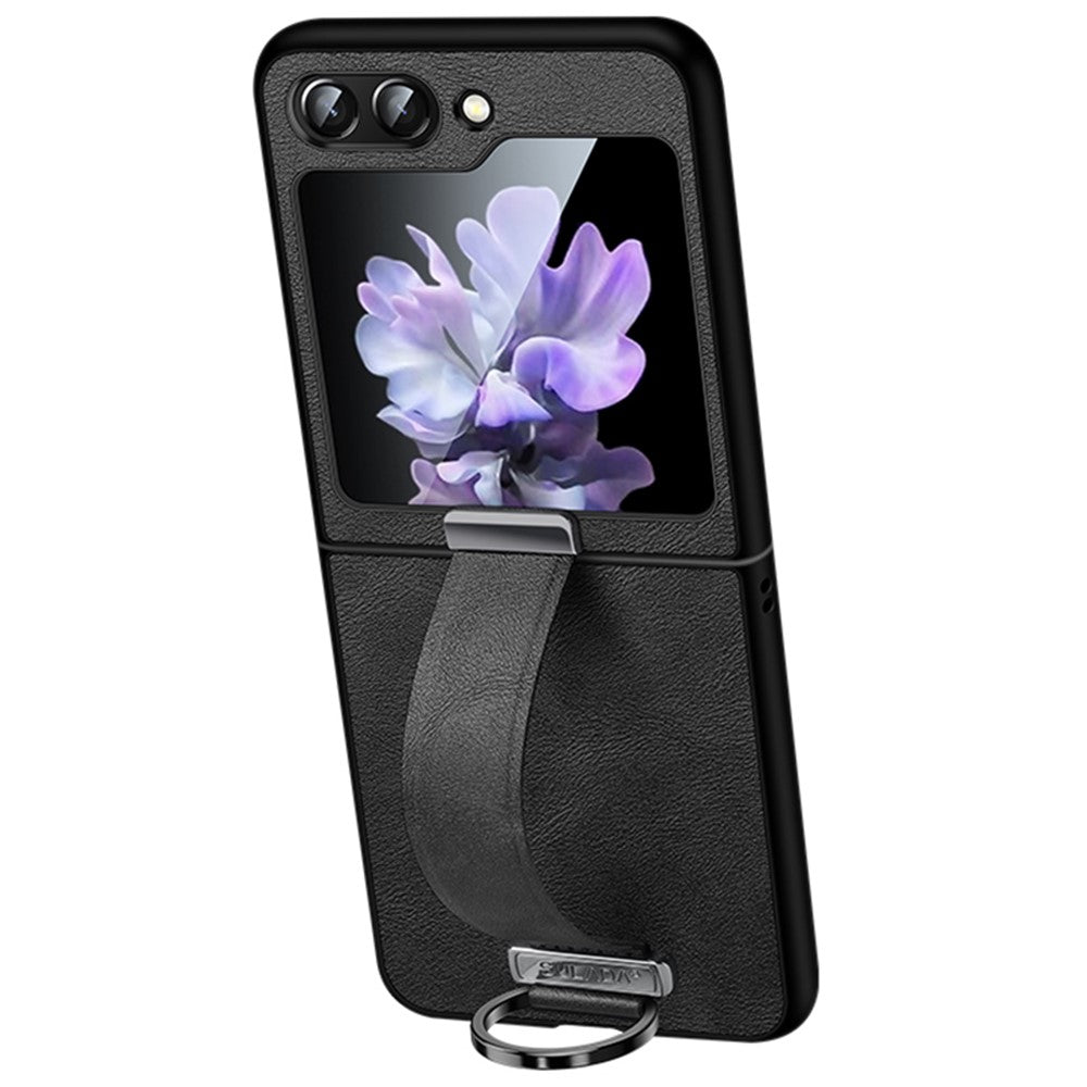 SULADA Fashion Series for Samsung Galaxy Z Flip7 FE 5G / Z Flip6 5G Case Wristband Kickstand Leather+PC Phone Cover - Black
