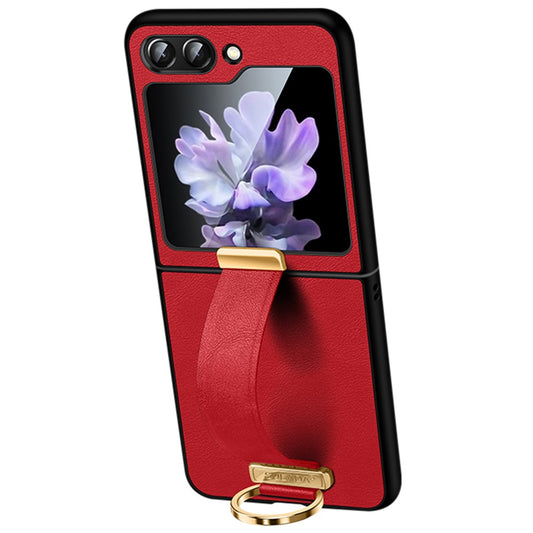 SULADA Fashion Series for Samsung Galaxy Z Flip7 FE 5G / Z Flip6 5G Case Wristband Kickstand Leather+PC Phone Cover - Red