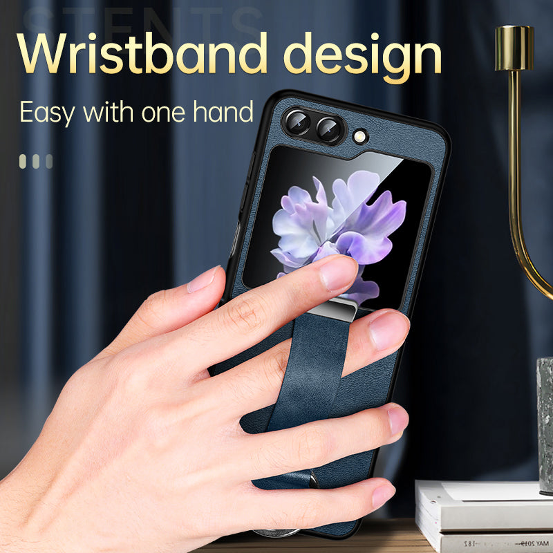 SULADA Fashion Series for Samsung Galaxy Z Flip6 5G Case Wristband Kickstand Leather+PC Phone Cover - Orange