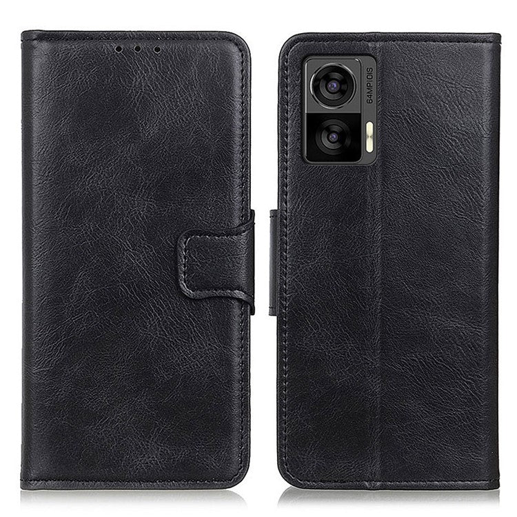 Anti-drop Split Leather Phone Case For Motorola Edge 30 Neo 5G/30 Lite Crazy Horse Texture Wallet Stand Magnetic Mobile Phone Shell - Black