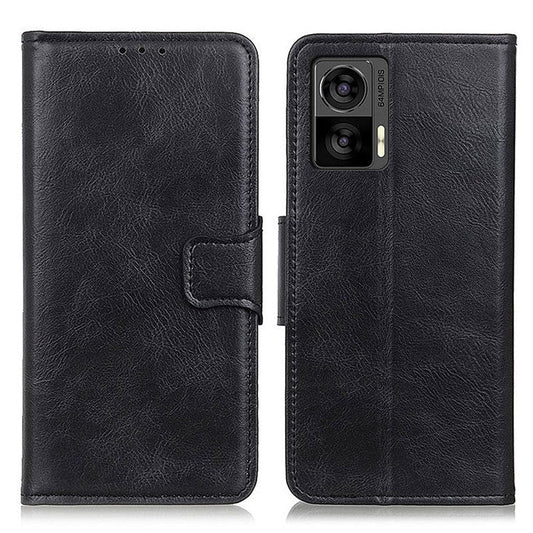 Anti-drop Split Leather Phone Case For Motorola Edge 30 Neo 5G/30 Lite Crazy Horse Texture Wallet Stand Magnetic Mobile Phone Shell - Black