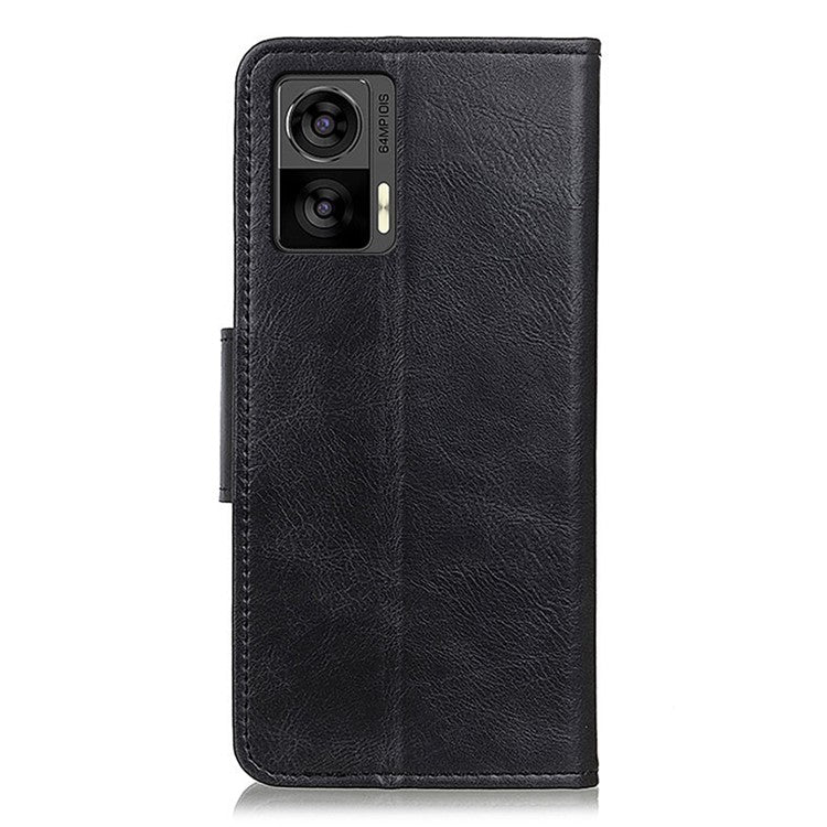 Anti-drop Split Leather Phone Case For Motorola Edge 30 Neo 5G/30 Lite Crazy Horse Texture Wallet Stand Magnetic Mobile Phone Shell - Black