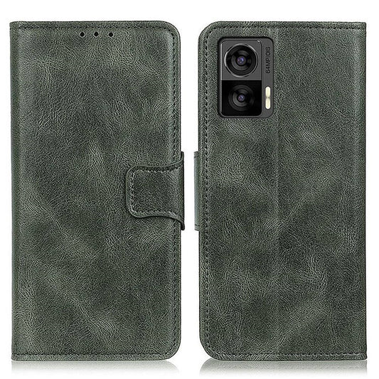 Anti-drop Split Leather Phone Case For Motorola Edge 30 Neo 5G/30 Lite Crazy Horse Texture Wallet Stand Magnetic Mobile Phone Shell - Blackish Green