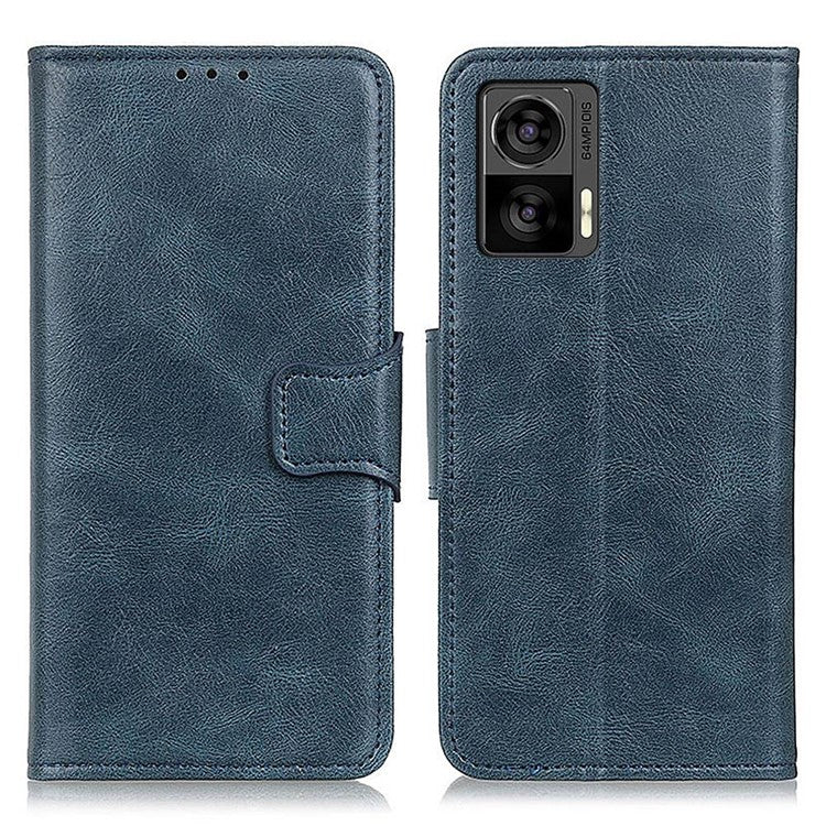 Anti-drop Split Leather Phone Case For Motorola Edge 30 Neo 5G/30 Lite Crazy Horse Texture Wallet Stand Magnetic Mobile Phone Shell - Blue