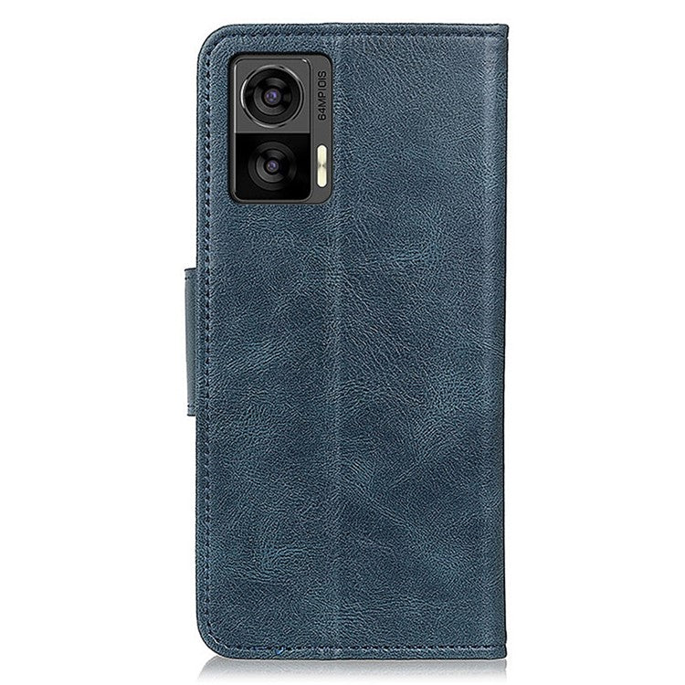 Anti-drop Split Leather Phone Case For Motorola Edge 30 Neo 5G/30 Lite Crazy Horse Texture Wallet Stand Magnetic Mobile Phone Shell - Blue