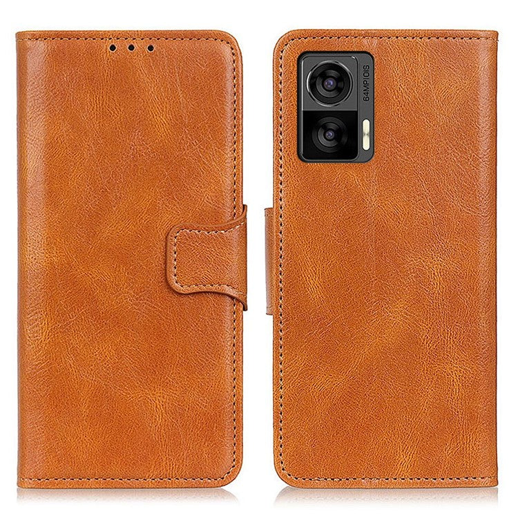 Anti-drop Split Leather Phone Case For Motorola Edge 30 Neo 5G / 30 Lite Crazy Horse Texture Wallet Stand Magnetic Mobile Phone Shell - Brown