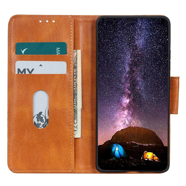 Anti-drop Split Leather Phone Case For Motorola Edge 30 Neo 5G / 30 Lite Crazy Horse Texture Wallet Stand Magnetic Mobile Phone Shell - Brown