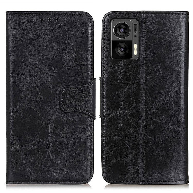 Crazy Horse Texture Phone Case for Motorola Edge 30 Neo 5G, Scratch-resistant Split Leather Phone Flip Wallet Cover with Stand - Black