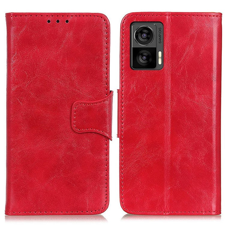 Crazy Horse Texture Phone Case for Motorola Edge 30 Neo 5G, Scratch-resistant Split Leather Phone Flip Wallet Cover with Stand - Red