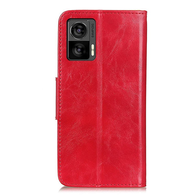 Crazy Horse Texture Phone Case for Motorola Edge 30 Neo 5G, Scratch-resistant Split Leather Phone Flip Wallet Cover with Stand - Red