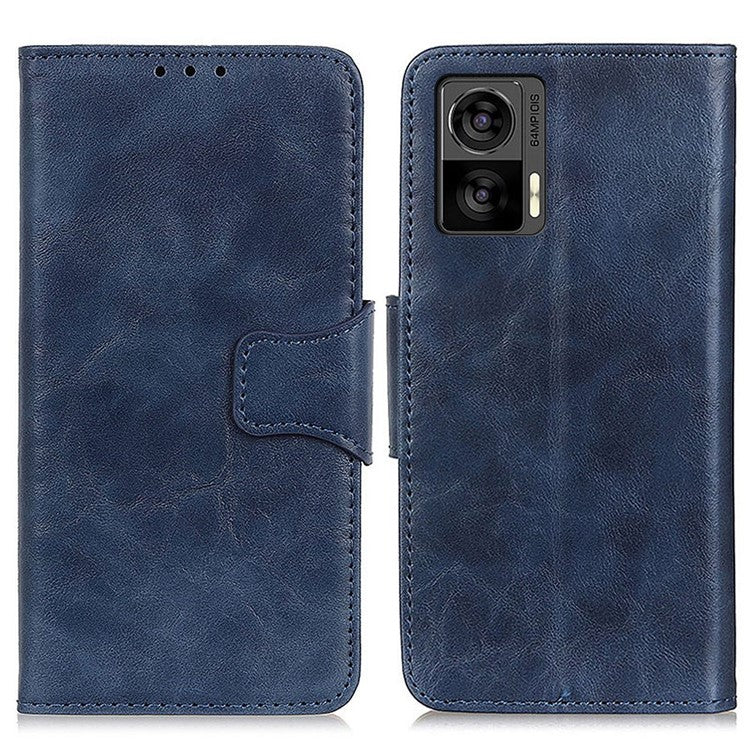 Crazy Horse Texture Phone Case for Motorola Edge 30 Neo 5G, Scratch-resistant Split Leather Phone Flip Wallet Cover with Stand - Blue