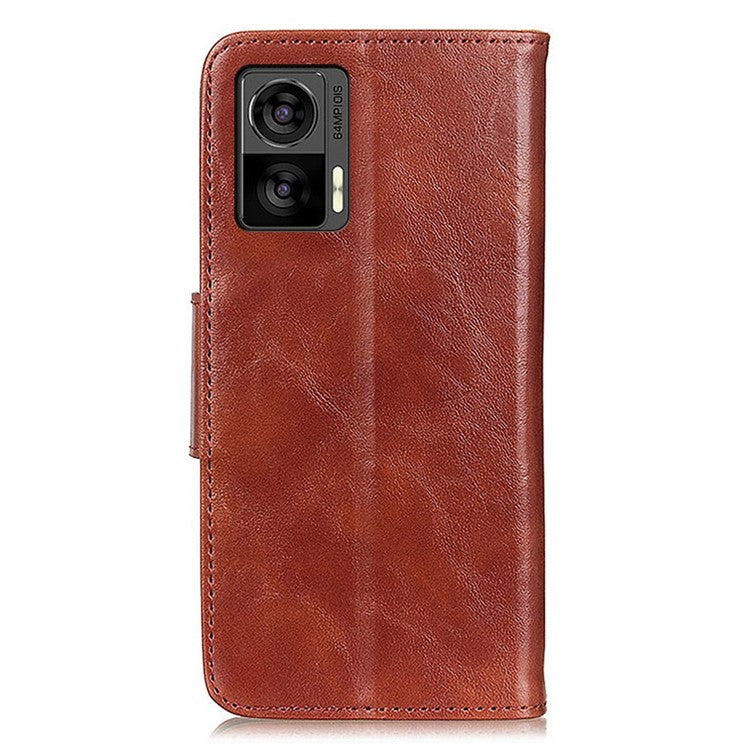 Crazy Horse Texture Phone Case for Motorola Edge 30 Neo 5G, Scratch-resistant Split Leather Phone Flip Wallet Cover with Stand - Brown
