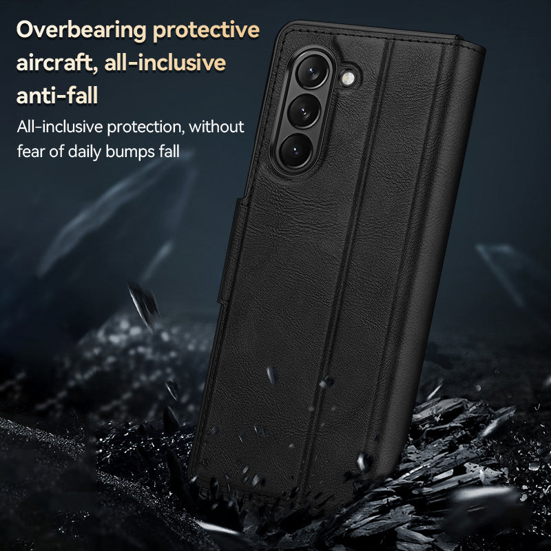 SULADA For Samsung Galaxy Z Fold6 5G Case PU Leather+PC Anti-Drop Stand Phone Case - Light Brown