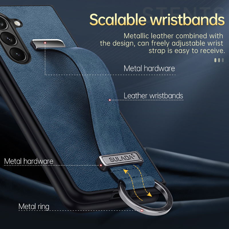 SULADA Fashion Series for Samsung Galaxy Z Fold6 5G Case Strap Kickstand Leather+PC Phone Cover - Green