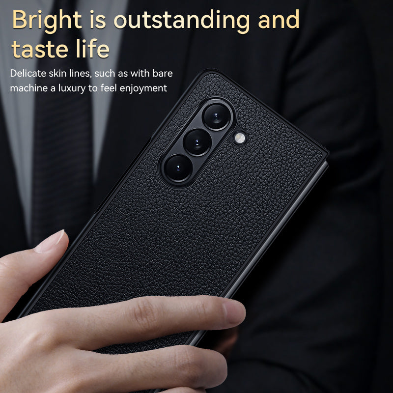 SULADA For Samsung Galaxy Z Fold6 5G Case Litchi Texture Leather+PC+TPU Phone Cover - Coffee