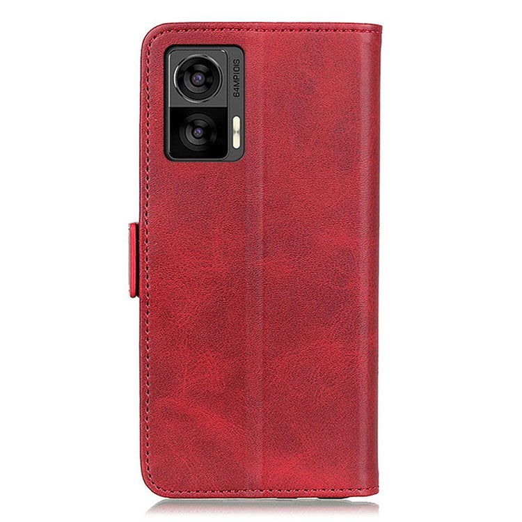 For Motorola Edge 30 Neo 5G Shockproof PU Leather Phone Case Cowhide Texture Wallet Stand Magnetic Clasp Phone Cover - Red