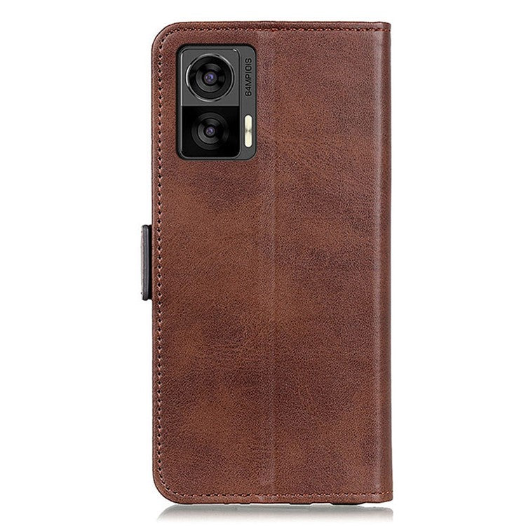 For Motorola Edge 30 Neo 5G Shockproof PU Leather Phone Case Cowhide Texture Wallet Stand Magnetic Clasp Phone Cover - Brown