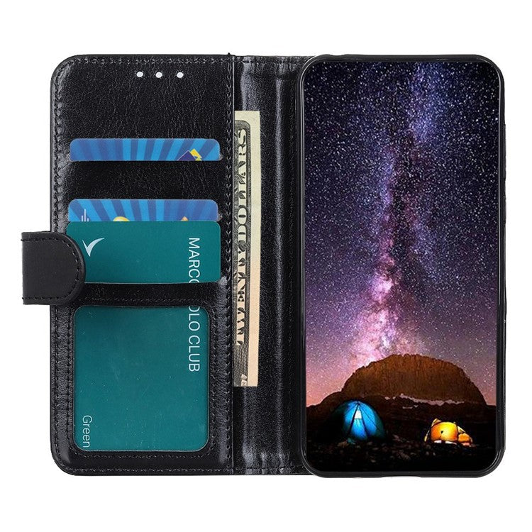 For Motorola Edge 30 Neo 5G Drop-proof Crazy Horse Texture Phone Case Anti-shock PU Leather Wallet Cover with Stand - Black