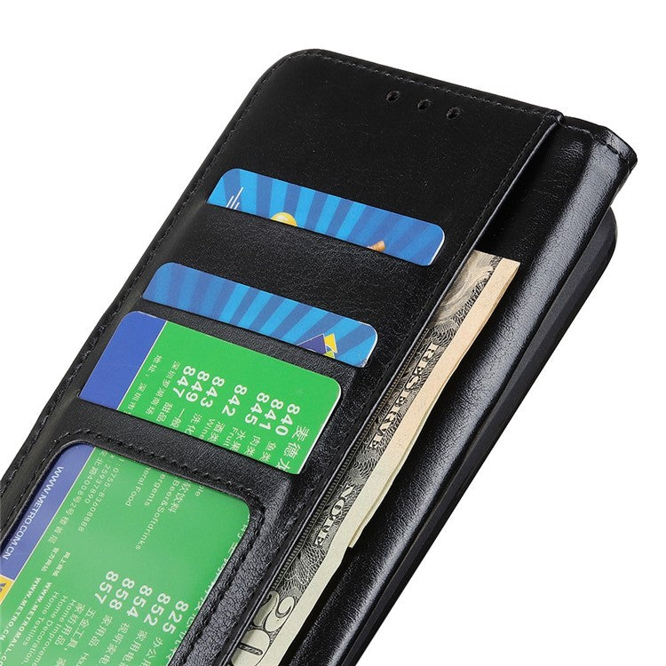 For Motorola Edge 30 Neo 5G Drop-proof Crazy Horse Texture Phone Case Anti-shock PU Leather Wallet Cover with Stand - Black