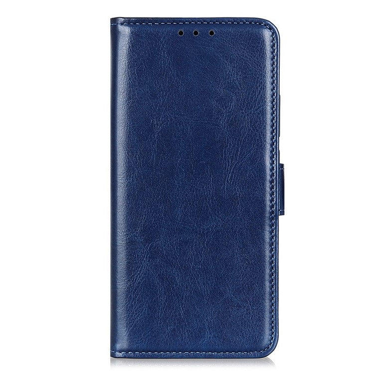 For Motorola Edge 30 Neo 5G Drop-proof Crazy Horse Texture Phone Case Anti-shock PU Leather Wallet Cover with Stand - Blue