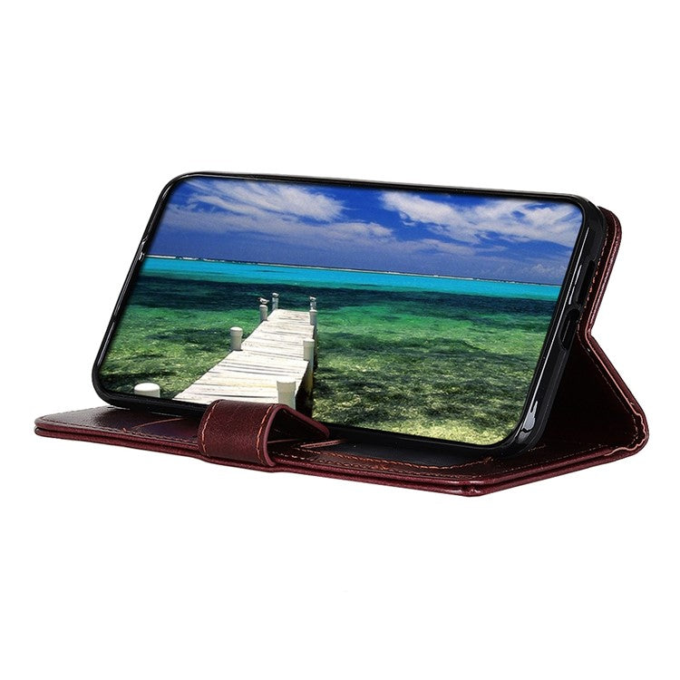 For Motorola Edge 30 Neo 5G Drop-proof Crazy Horse Texture Phone Case Anti-shock PU Leather Wallet Cover with Stand - Brown