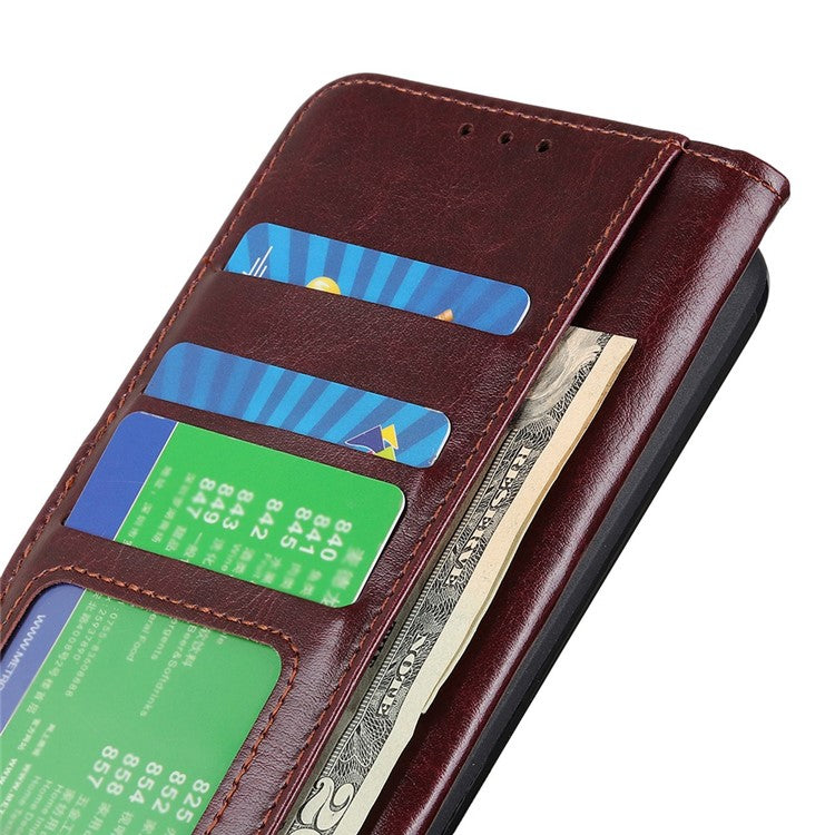 For Motorola Edge 30 Neo 5G Drop-proof Crazy Horse Texture Phone Case Anti-shock PU Leather Wallet Cover with Stand - Brown