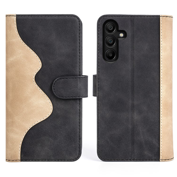 For Samsung Galaxy M15 5G Case Dual Color Splicing Phone Leather Cover - Black