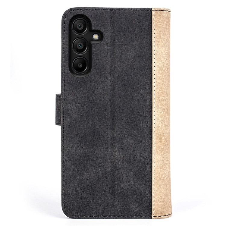 For Samsung Galaxy M15 5G Case Dual Color Splicing Phone Leather Cover - Black