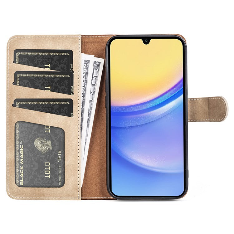 For Samsung Galaxy M15 5G Case Dual Color Splicing Phone Leather Cover - Yellow