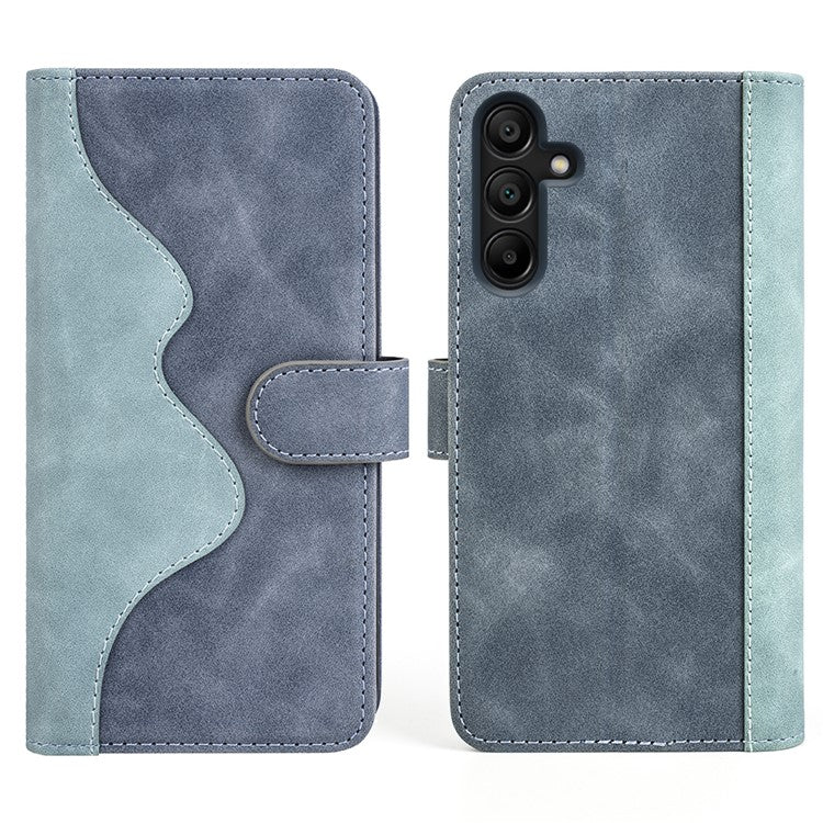 For Samsung Galaxy M15 5G Case Dual Color Splicing Phone Leather Cover - Blue