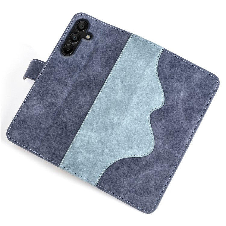 For Samsung Galaxy M15 5G Case Dual Color Splicing Phone Leather Cover - Blue
