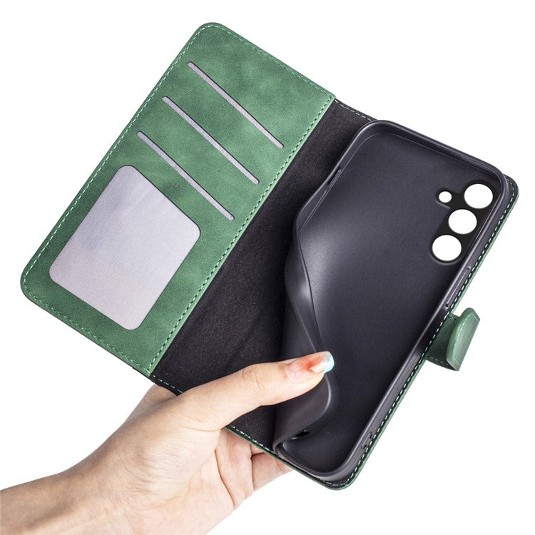 For Samsung Galaxy M15 5G Case Dual Color Splicing Phone Leather Cover - Green
