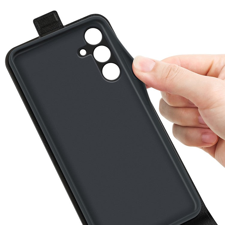 For Samsung Galaxy M15 5G Case Vertical Flip Card Slots Leather Phone Cover - Black