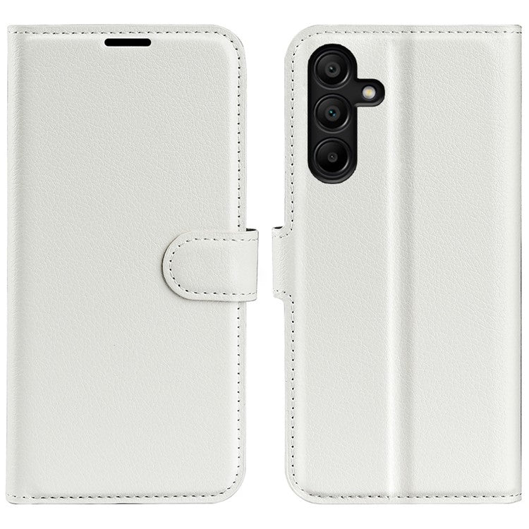 For Samsung Galaxy M15 5G Case Litchi Texture Leather Phone Cover Card Slot Magnetic Clasp - White