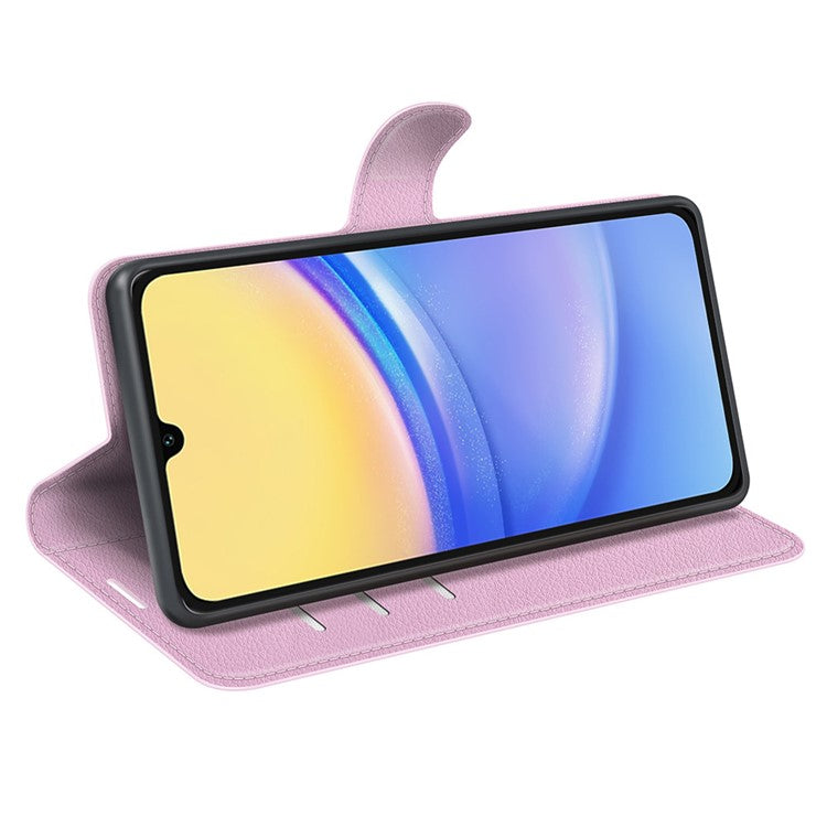 For Samsung Galaxy M15 5G Case Litchi Texture Leather Phone Cover Card Slot Magnetic Clasp - Pink