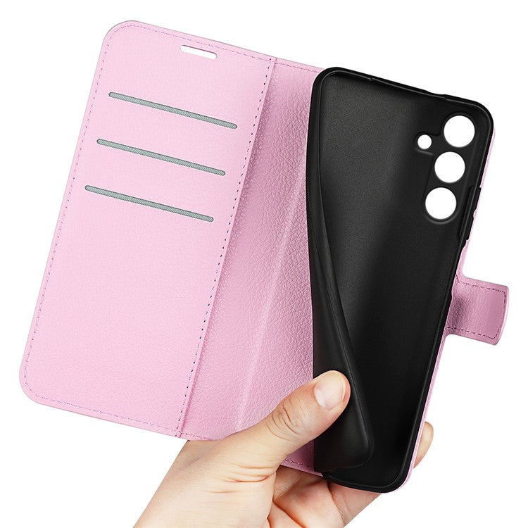 For Samsung Galaxy M15 5G Case Litchi Texture Leather Phone Cover Card Slot Magnetic Clasp - Pink