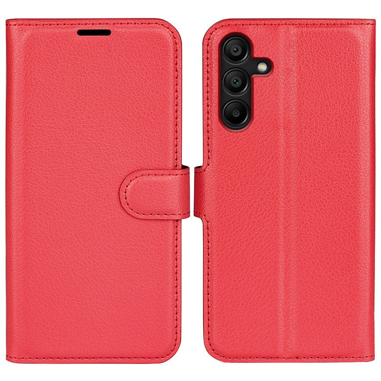 For Samsung Galaxy M15 5G Case Litchi Texture Leather Phone Cover Card Slot Magnetic Clasp - Red