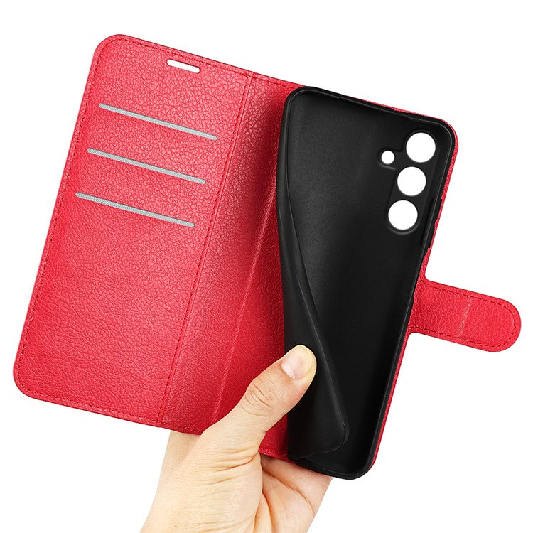 For Samsung Galaxy M15 5G Case Litchi Texture Leather Phone Cover Card Slot Magnetic Clasp - Red