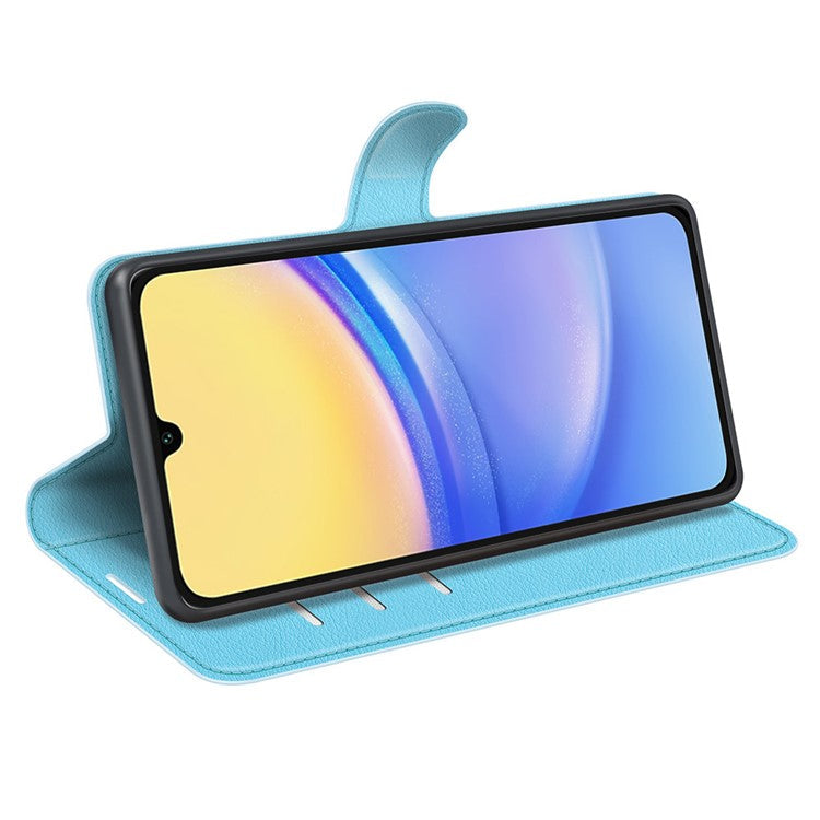 For Samsung Galaxy M15 5G Case Litchi Texture Leather Phone Cover Card Slot Magnetic Clasp - Blue