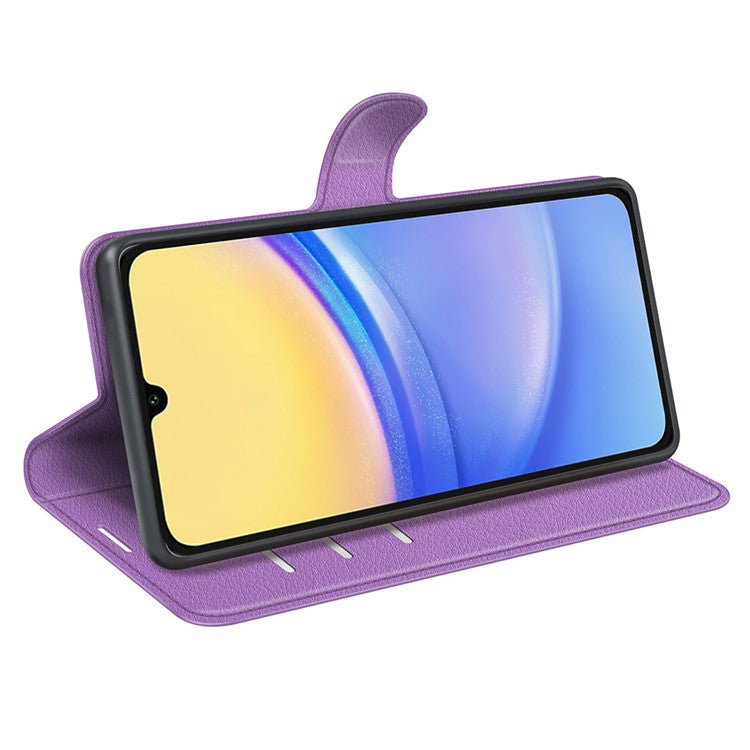 For Samsung Galaxy M15 5G Case Litchi Texture Leather Phone Cover Card Slot Magnetic Clasp - Purple